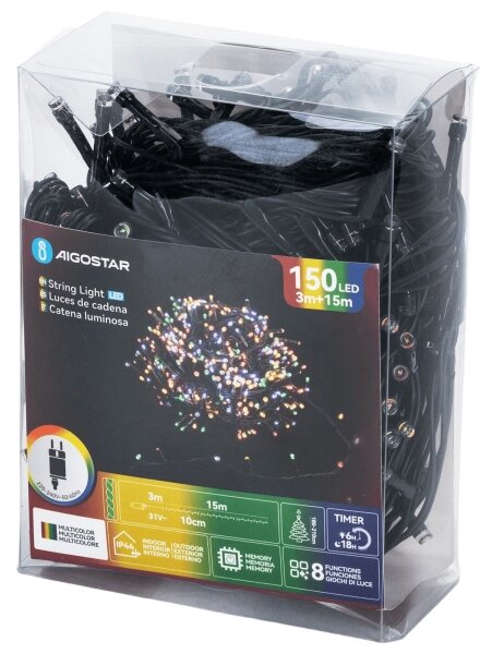 Aigostar - LED vonkajší vianočný svetelný reťazec 150xLED/8 režimov 18m IP44 viacfarebný