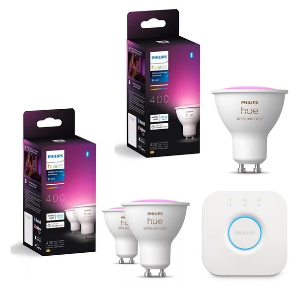 Sada 3x LED RGBW stmievateľné žiarovky Philips Hue WACA GU10/4,2W/230V+ Hue bridge