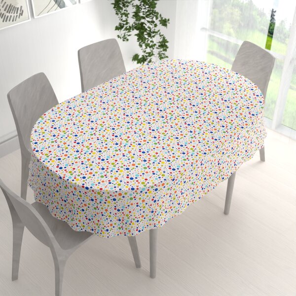 Biante Detský bavlnený oválny obrus Sandra SA-006 Farebné bodky na bielom 100x140 cm