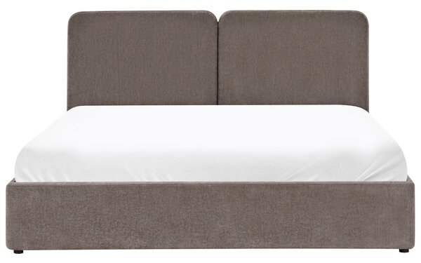 Posteľ s úložným priestorom sivobéžová 180 x 200 cm ženilkové čalúnenie elegantné čelo zdvíhací rošt