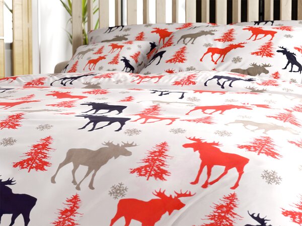 Bavlnené obliečky CHRISTMAS MOOSE biele Rozmer obliečky: 70 x 90 cm | 140 x 220 cm