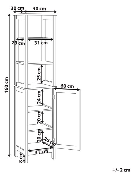 Kúpeľňová skrinka biela MDF 30 x 160 cm vysoká s policami úložný priestor moderný štýl kúpeľňa
