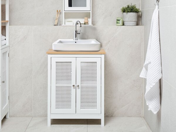 Skrinka pod umývadlo biela MDF 60 x 75 cm s policami perforované dvierka úložný priestor moderný štýl kúpeľňa