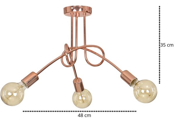 Stropné svietidlo Edison 3, medené telo svietidla