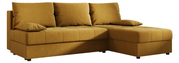 Rozkladacia obojstranná sedacia súprava do L VENORIA SLIM 200x143 cm, horčicová + 2 vankúšiky ZDARMA