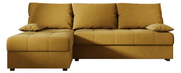 Rozkladacia obojstranná sedacia súprava do L VENORIA SLIM 200x143 cm, horčicová + 2 vankúšiky ZDARMA