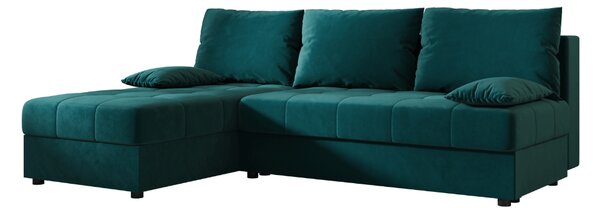 Rozkladacia obojstranná sedacia súprava do L VENORIA SLIM 200x143 cm, petrolejová + 2 vankúšiky ZDARMA