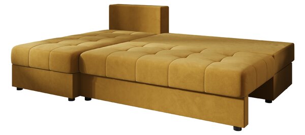 Rozkladacia obojstranná sedacia súprava do L VENORIA SLIM 200x143 cm, horčicová + 2 vankúšiky ZDARMA