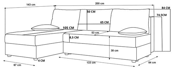 Rozkladacia obojstranná sedacia súprava do L VENORIA SLIM 200x143 cm, horčicová + 2 vankúšiky ZDARMA