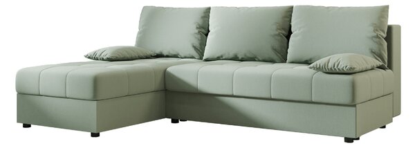 Rozkladacia obojstranná sedacia súprava do L VENORIA SLIM 200x143 cm, svetlozelená + 2 vankúšiky ZDARMA