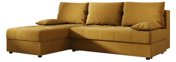 Rozkladacia obojstranná sedacia súprava do L VENORIA SLIM 200x143 cm, horčicová + 2 vankúšiky ZDARMA