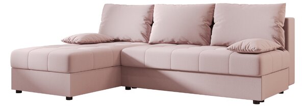 Rozkladacia obojstranná sedacia súprava do L VENORIA SLIM 200x143 cm, púdrovo ružová + 2 vankúšiky ZDARMA