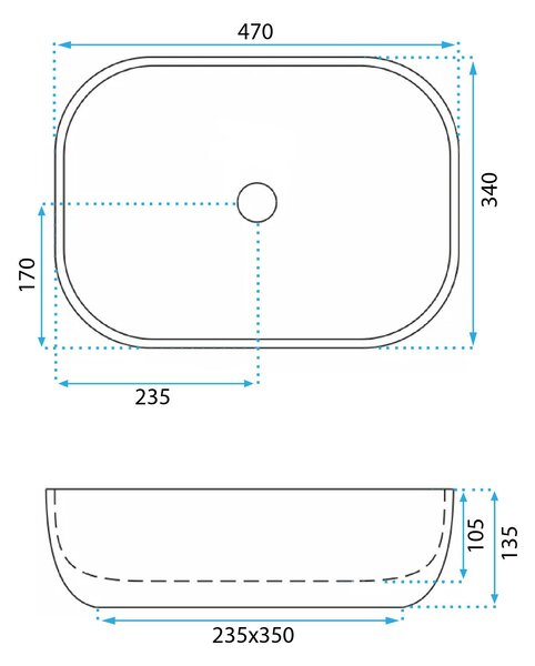 Rea Belinda Savana, umývadlo na dosku 460x330x135 mm, imitácia kameňa, REA-U3323