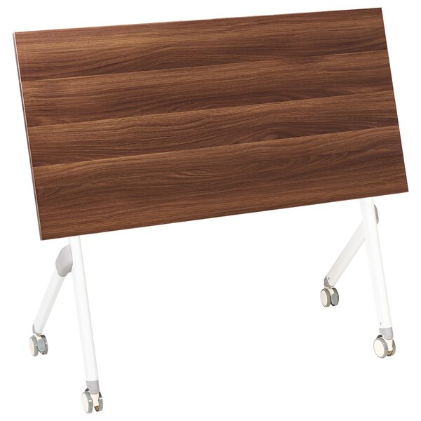 Skladací písací stôl tmavohnedá MFC stolová doska biely kovový rám 120 x 60 cm prenosný stolík s kolieskami moderná kancelária