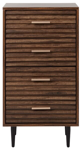 Komoda tmavé drevo MDF 4 zásuvky úložný priestor železné nohy moderný štýl spálňa