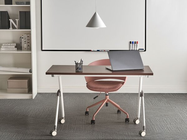 Skladací písací stôl tmavohnedá MFC stolová doska biely kovový rám 120 x 60 cm prenosný stolík s kolieskami moderná kancelária