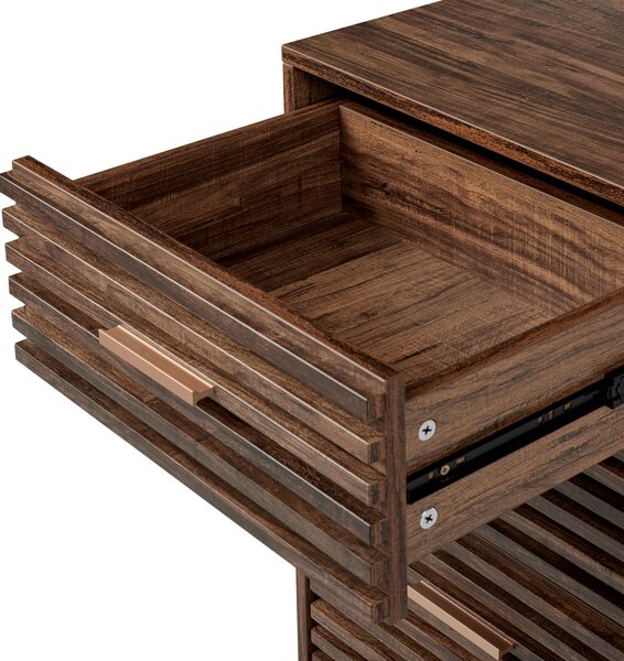 Komoda tmavé drevo MDF 4 zásuvky úložný priestor železné nohy moderný štýl spálňa