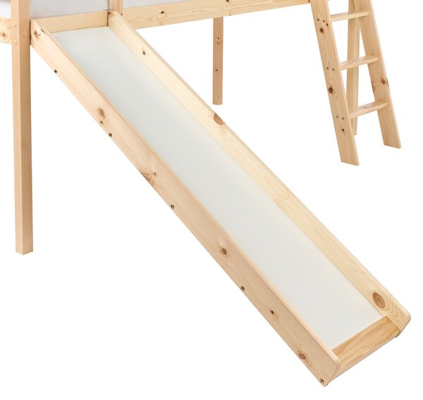 Detská vyvýšená posteľ svetlohnedá borovicové drevo 90 x 200 cm s roštom rebríkom a šmykľavkou lôžko pre deti