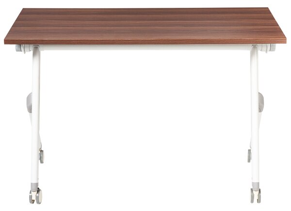 Skladací písací stôl tmavohnedá MFC stolová doska biely kovový rám 120 x 60 cm prenosný stolík s kolieskami moderná kancelária