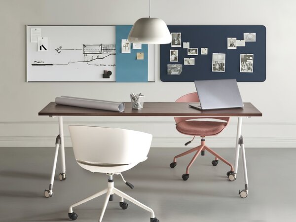 Skladací písací stôl tmavohnedá MFC stolová doska biely kovový rám 180 x 60 cm prenosný stolík s kolieskami moderná kancelária