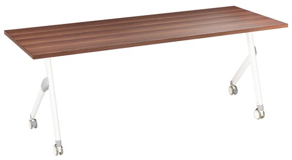Skladací písací stôl tmavohnedá MFC stolová doska biely kovový rám 180 x 60 cm prenosný stolík s kolieskami moderná kancelária