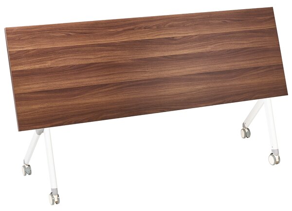 Skladací písací stôl tmavohnedá MFC stolová doska biely kovový rám 180 x 60 cm prenosný stolík s kolieskami moderná kancelária