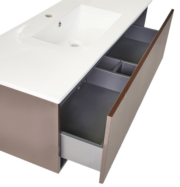 Závesná kúpeľňová skrinka s umývadlom hnedá MDF 120 cm s 2 zásuvkami úložný priestor moderný štýl kúpeľňa