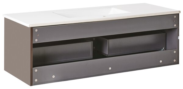Závesná kúpeľňová skrinka s umývadlom hnedá MDF 120 cm s 2 zásuvkami úložný priestor moderný štýl kúpeľňa