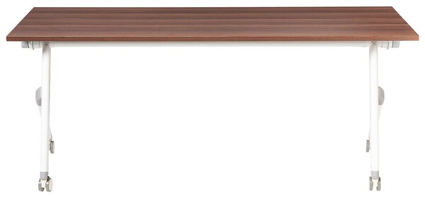 Skladací písací stôl tmavohnedá MFC stolová doska biely kovový rám 180 x 60 cm prenosný stolík s kolieskami moderná kancelária