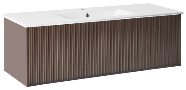 Závesná kúpeľňová skrinka s umývadlom hnedá MDF 120 cm s 2 zásuvkami úložný priestor moderný štýl kúpeľňa