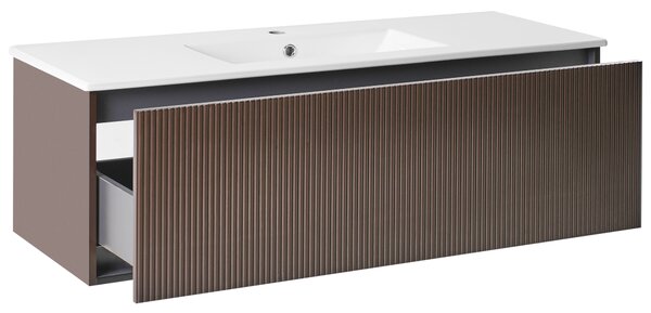Závesná kúpeľňová skrinka s umývadlom hnedá MDF 120 cm s 2 zásuvkami úložný priestor moderný štýl kúpeľňa