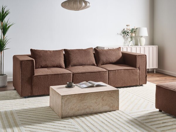 Modulárna 3-miestna pohovka hnedá buklé čalúnenie moderný dizajn minimalistický štýl