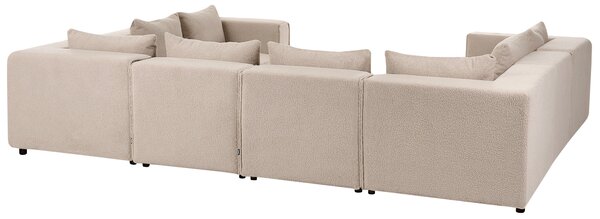 Modulárna pohovka v tvare U s taburetom béžová buklé čalúnenie moderná obývacia izba
