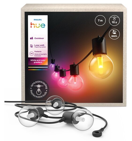 8721103063717 Philips Hue White and color gradient Low volt Festavia vonkajšia svetelná reťaz - 10 žiaroviek LED 8,6W/500lm 1000-20000K+RGB IP65 čierna, bez napájania