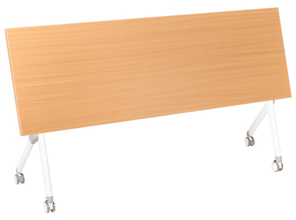 Skladací písací stôl hnedá MFC stolová doska biely kovový rám 180 x 60 cm prenosný stolík s kolieskami moderná kancelária