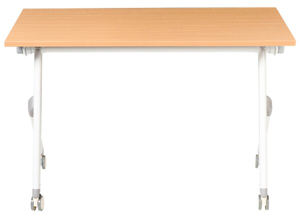 Skladací písací stôl hnedá MFC stolová doska biely kovový rám 120 x 60 cm prenosný stolík s kolieskami moderná kancelária