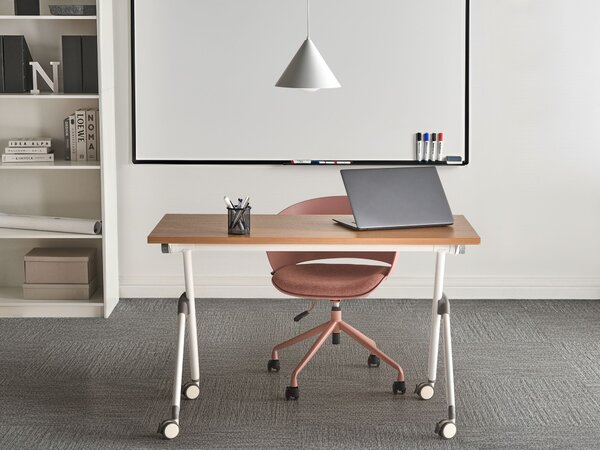 Skladací písací stôl hnedá MFC stolová doska biely kovový rám 120 x 60 cm prenosný stolík s kolieskami moderná kancelária