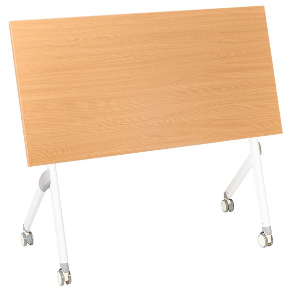 Skladací písací stôl hnedá MFC stolová doska biely kovový rám 120 x 60 cm prenosný stolík s kolieskami moderná kancelária
