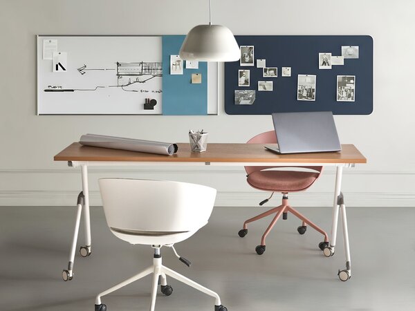 Skladací písací stôl hnedá MFC stolová doska biely kovový rám 180 x 60 cm prenosný stolík s kolieskami moderná kancelária