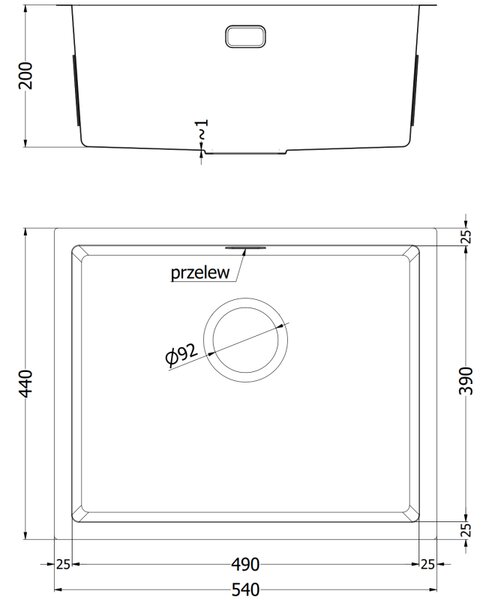 Mexen Trixo, 1-komorový nerezový drez 540 x 440 mm, čierna, 6414541000-70