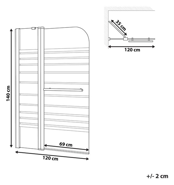 Sprchová zástena na vaňu s dvierkami transparentné tvrdené matné sklo hliník nehrdzavejúca oceľ 140 x 120 cm minimalistický dizajn