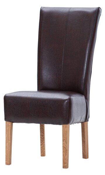 Dubová olejovaná stolička Herman s hnedou koženkou