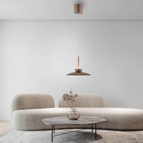 LED závesné svietidlo PURE Moon, bronzová, matné sklo (tmavé), Ø32cm, Hnedá / staromosadz, Obývacia izba / jedáleň, Sklo, Moderný, Závesné svietidlo
