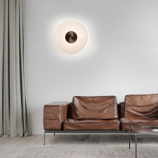 PURE LED nástenné svetlo Vitrum, hnedá/opálové sklo/hliník, Ø 22 cm, Hnedá / hrdzavá, Obývacia izba / jedáleň, Sklo, Moderný, Nástenné svietidlo
