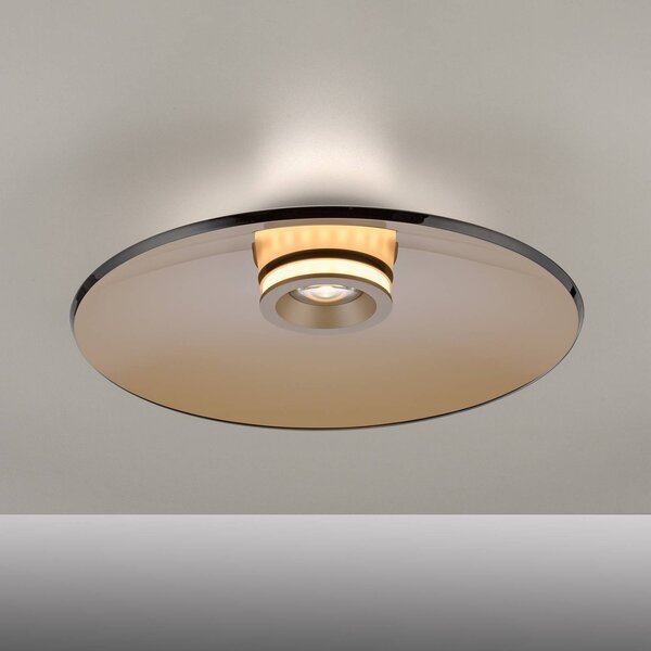 PURE LED stropné svietidlo Moon, bronz, Ø 50 cm, sklo/hliník, Hnedá / staromosadz, Obývacia izba / jedáleň, Sklo, Moderný, Závesné svietidlo