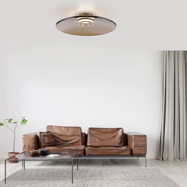 PURE LED stropné svietidlo Moon, bronz, Ø 50 cm, sklo/hliník, Hnedá / staromosadz, Obývacia izba / jedáleň, Sklo, Moderný, Závesné svietidlo
