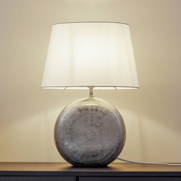 Stolná lampa Lindby Florentino, 49 cm, keramika, textil, Biela / opálová, Obývacia izba / jedáleň, Textil / látka / hodváb, Stojacie svietidlo