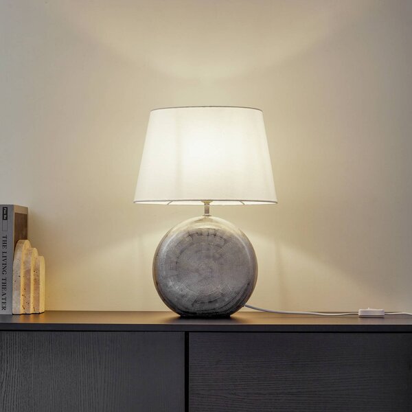 Stolná lampa Lindby Florentino, 49 cm, keramika, textil, Biela / opálová, Obývacia izba / jedáleň, Textil / látka / hodváb, Stojacie svietidlo