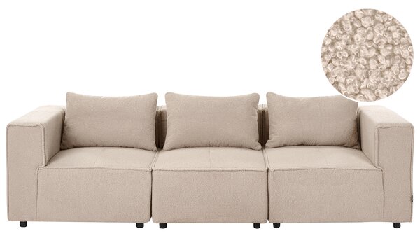 Modulárna 3-miestna pohovka béžová buklé čalúnenie moderný dizajn minimalistický štýl