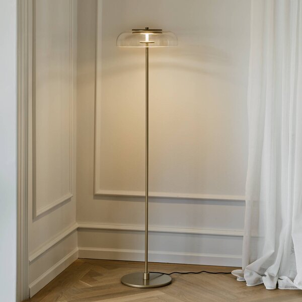 Nuura Aps LED stojacia lampa Blossi, výška 120 cm, zlatá farba/číra, Mosadz / zlato, Obývacia izba / jedáleň, kov, Škandinávsky, Stojaca lampa